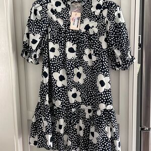 Entro Kids Dress with Navy and White Floral Design